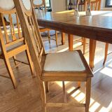6 chaises en chêne et cuir blanc cassé