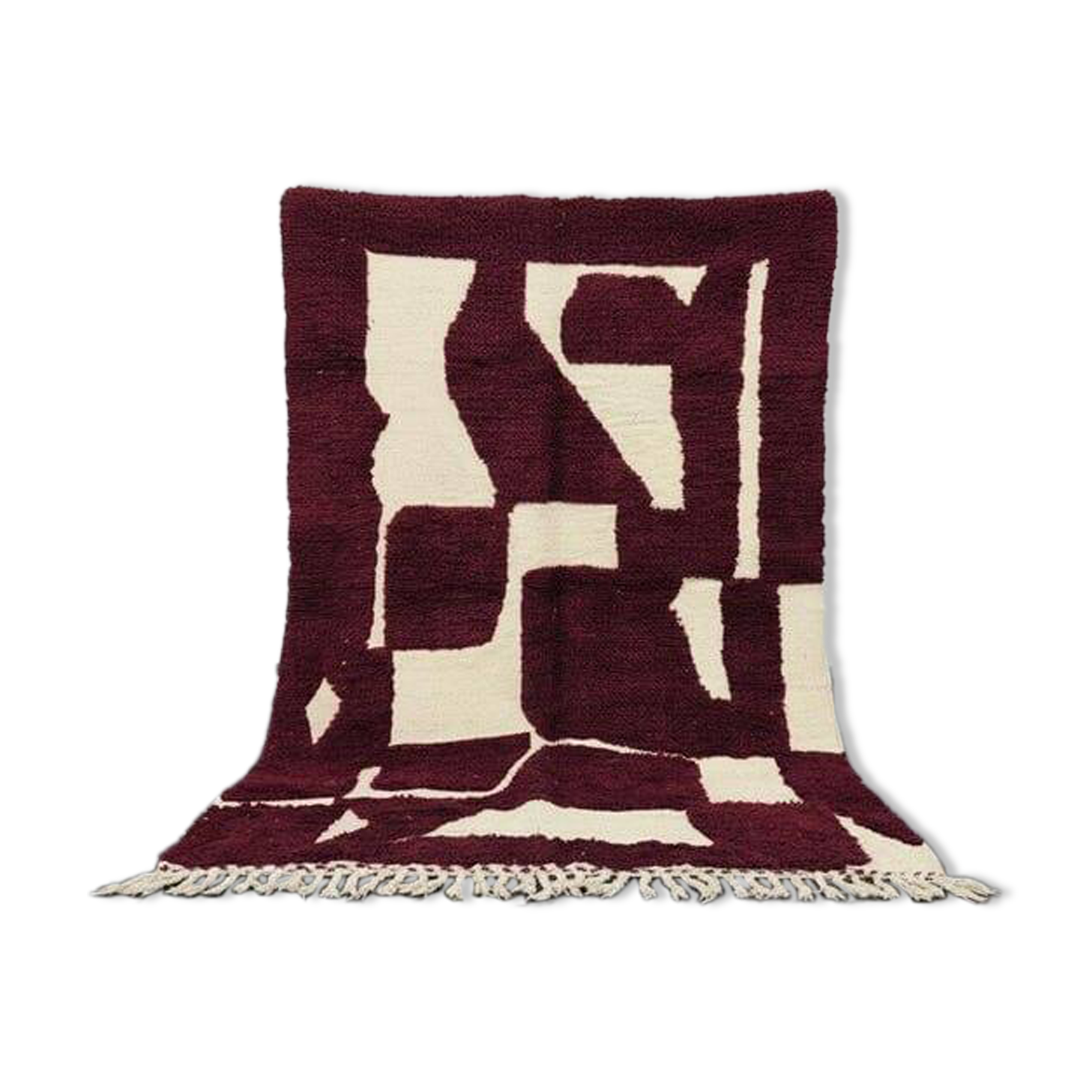 Pure Moroccan wool carpet in burgundy, size 200 x 300 cm.