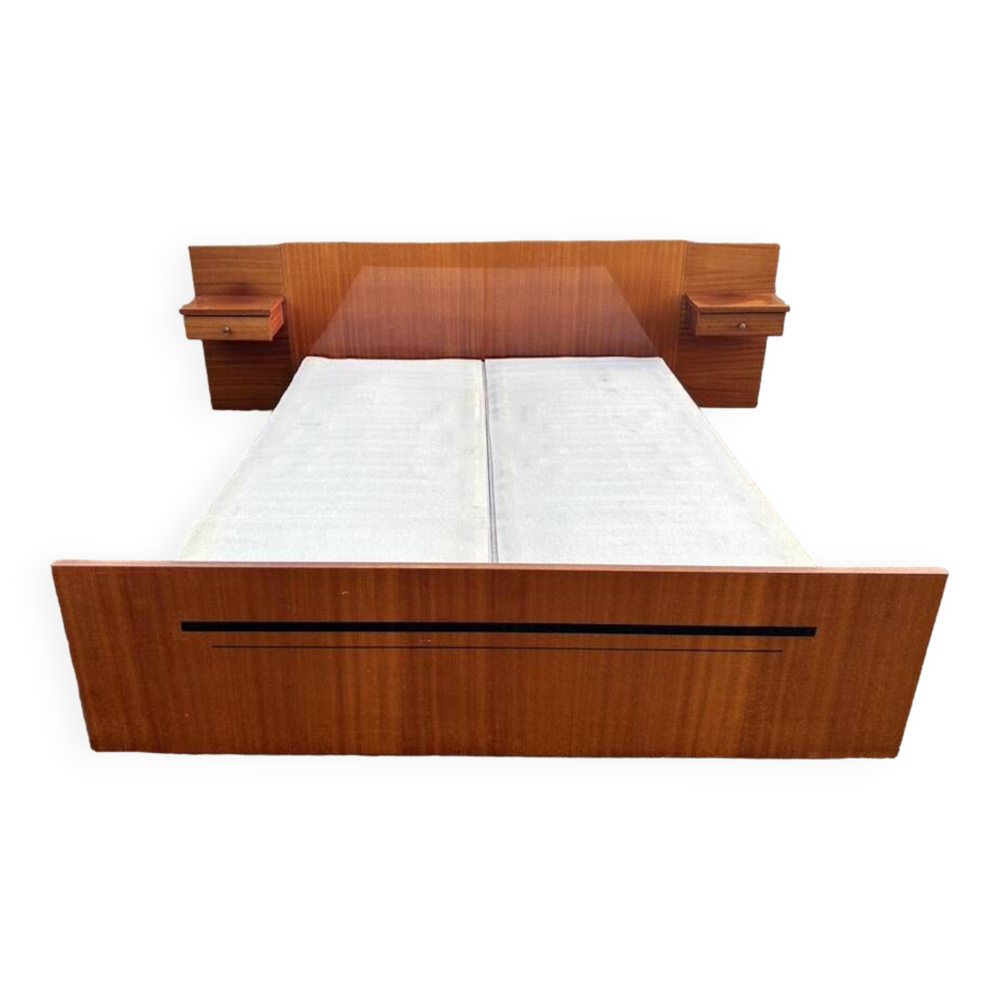 Electric double bed, varnished wood, vintage, 1960s