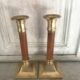 Pair of wood and brass candle holders
