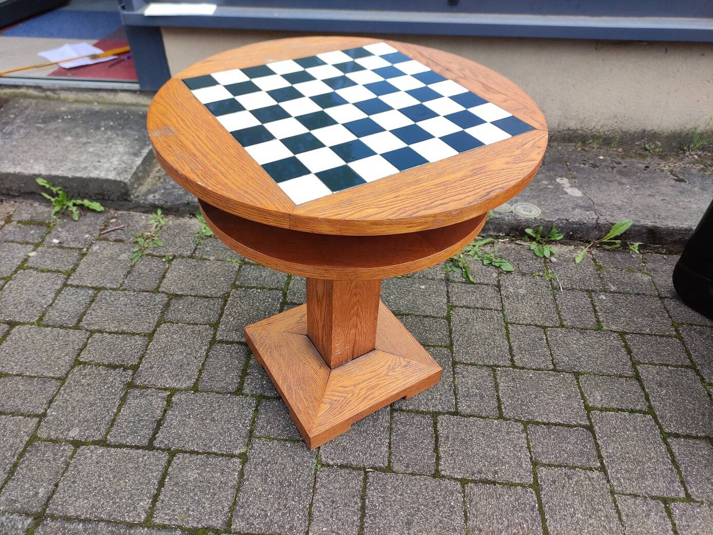 Round Chess Table - Wood - Earthenware - tiles