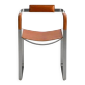 Armchair, aged silver steel and natural tobacco saddle leather.