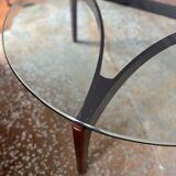 Table basse vintage danoise verre et bois de rose