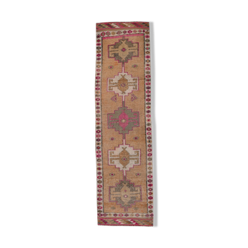 Neutral color handmade runner rug 317x87cm