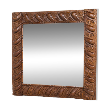 Carved wooden mirror in Seiz Breur style, Brittany, France, early 20th century.