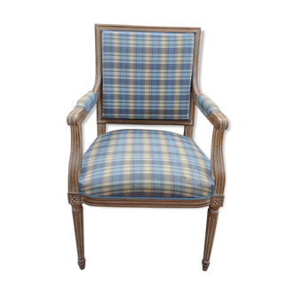 Louis xvi style blue checkered armchair