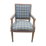 Fauteuil style louis xvi bleu à carreaux