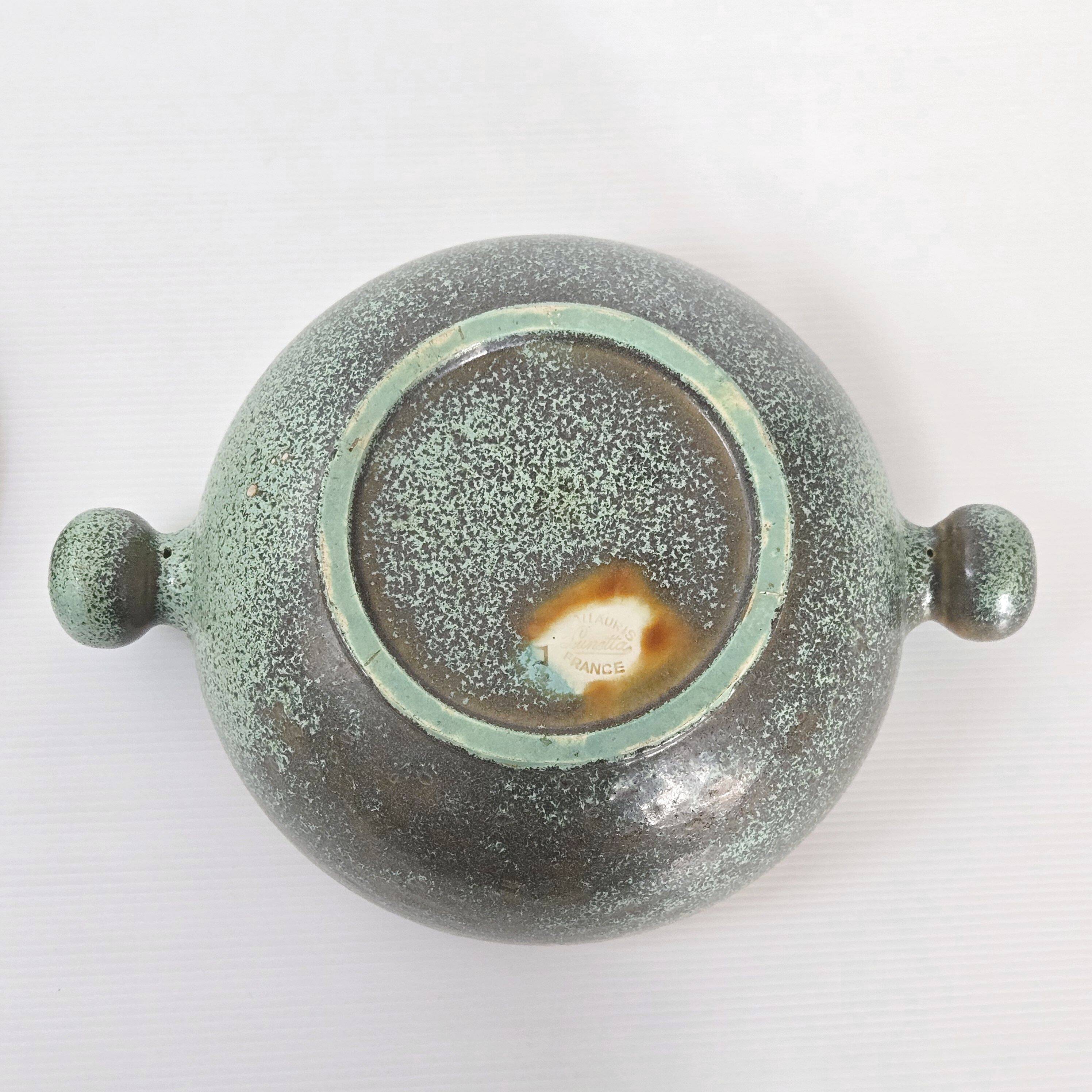 Lunetta Vallauris soup tureen and salad bowl in gilded ceramic, 1960