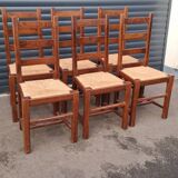 Set of 6 beech and straw chairs