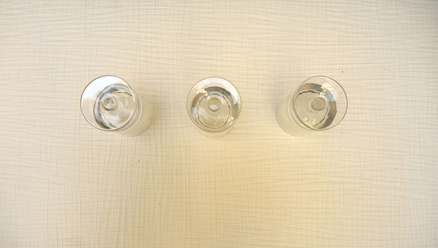 3 old transparent glass foot glasses