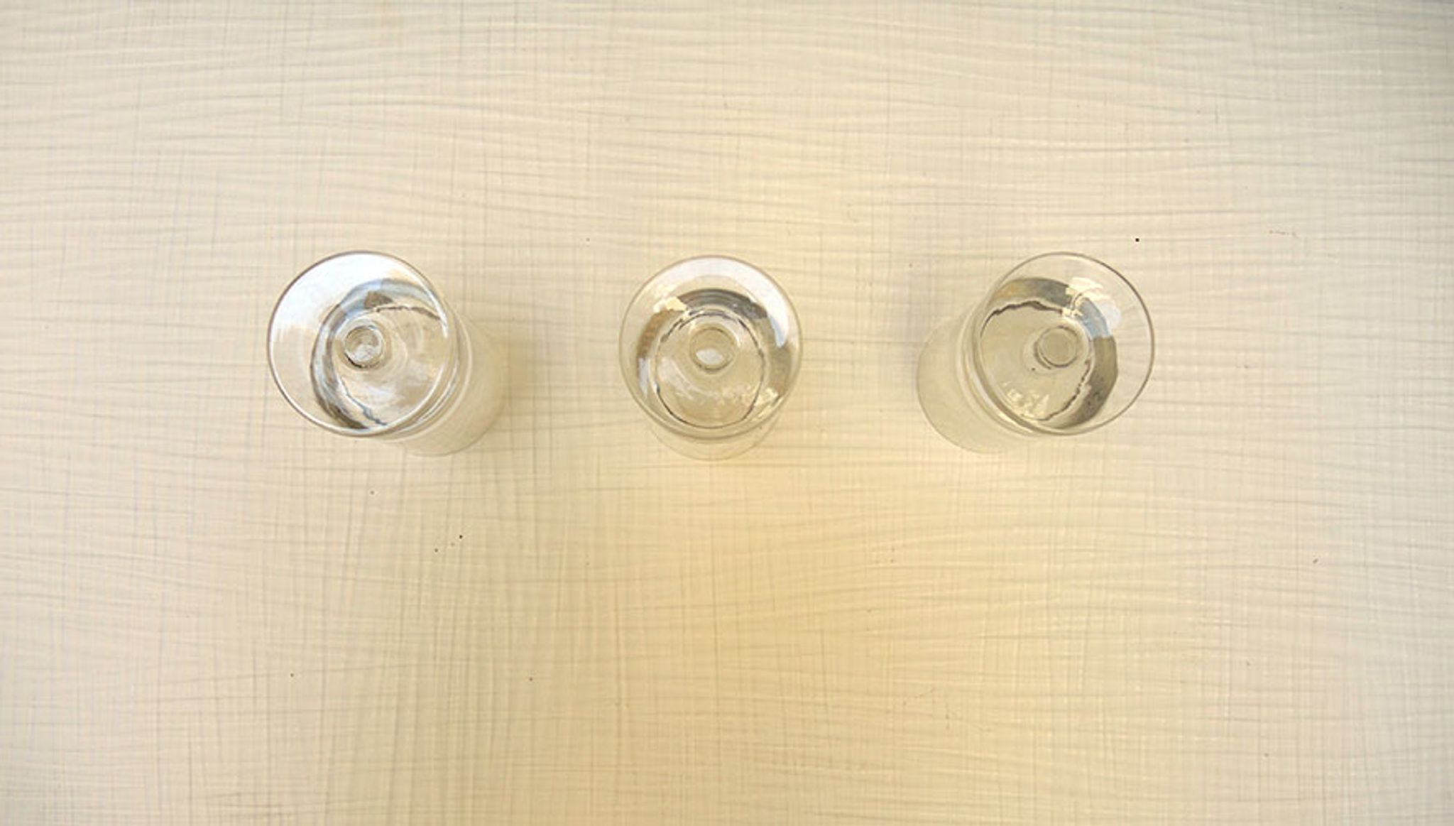 3 old transparent glass foot glasses