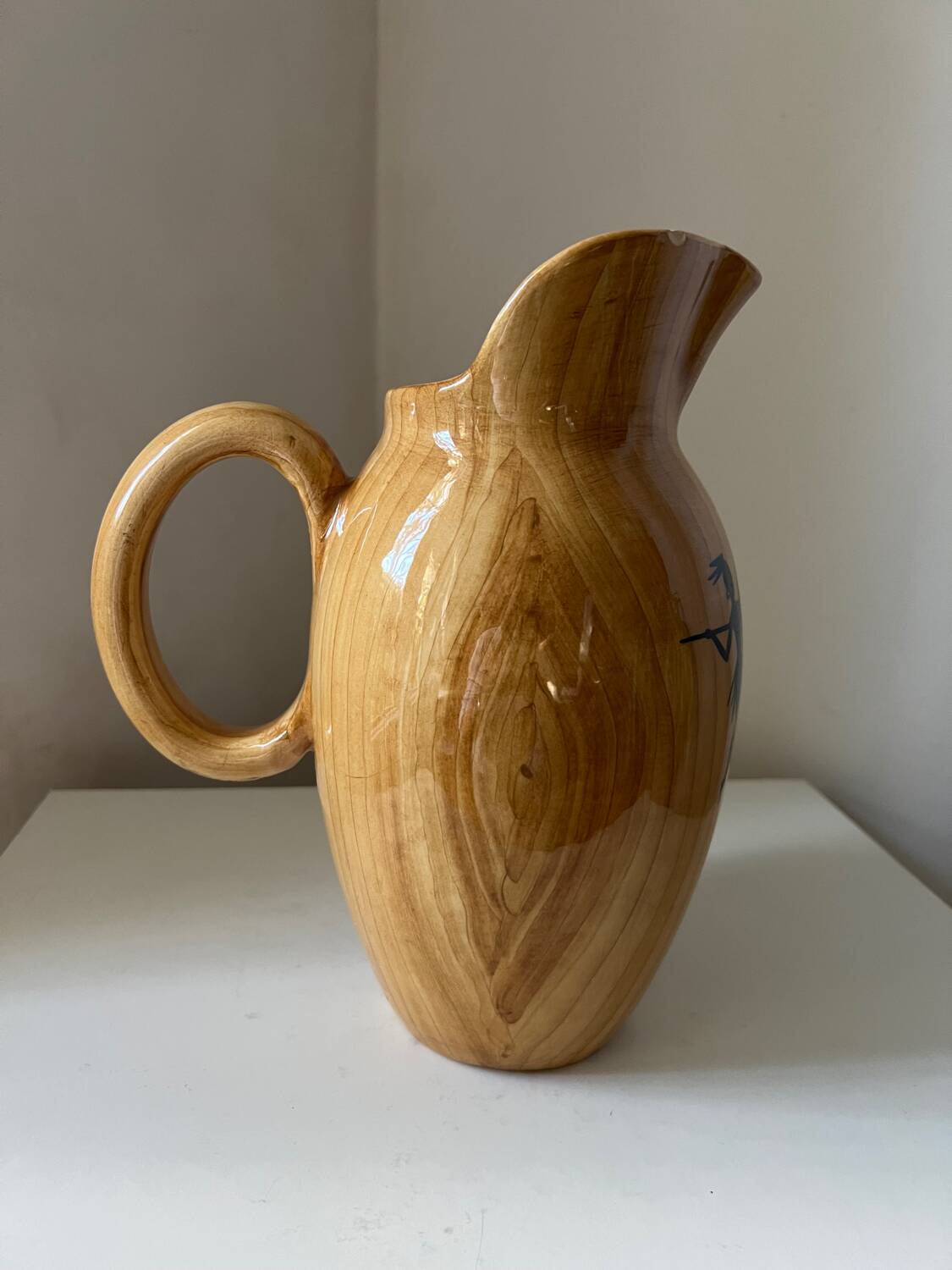Vallauris Grandjean Jourdan pitcher with wood effect, 1950