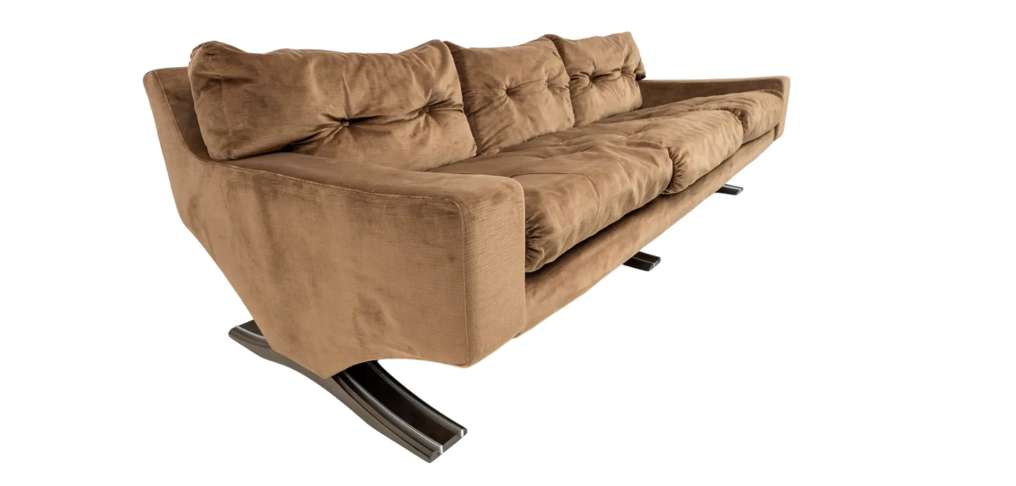Three-seater vintage velvet sofa in brown designed by Franz Sartori 1965.