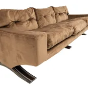 Three-seater vintage velvet sofa in brown designed by Franz Sartori 1965.