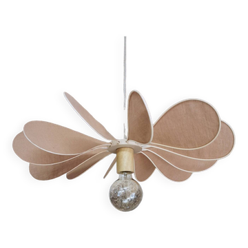 12-blade propeller suspension in rattan and nude linen