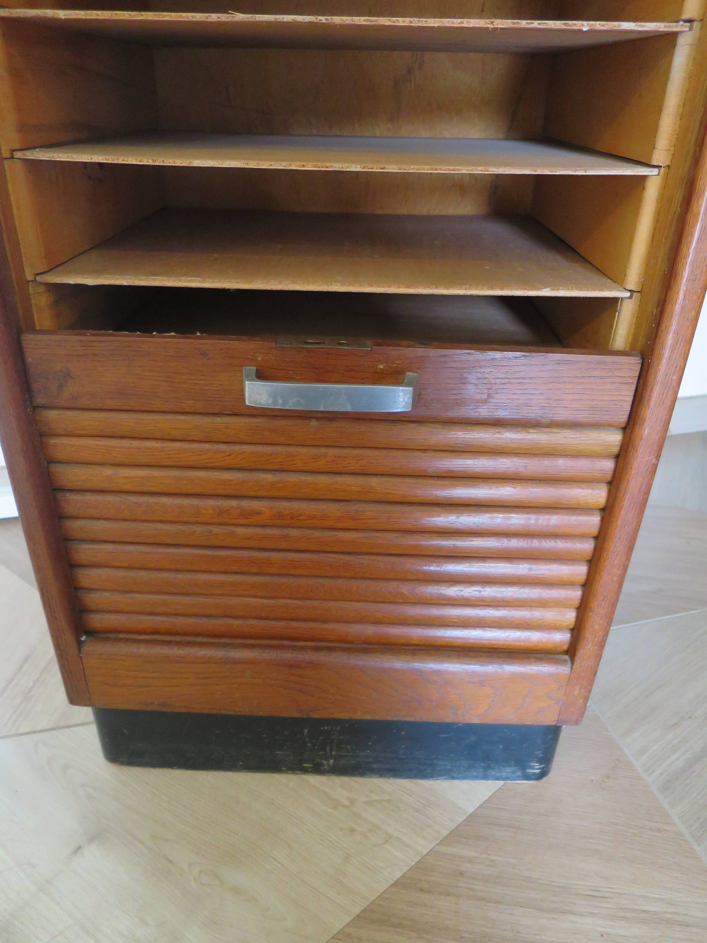Burwood oak curtain file cabinet, 1960s
