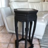 Hexagonal pedestal table with white grey marble top
