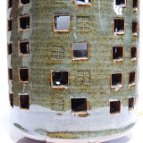 Vintage table lamp, glazed stoneware, perforated "Building" signed.