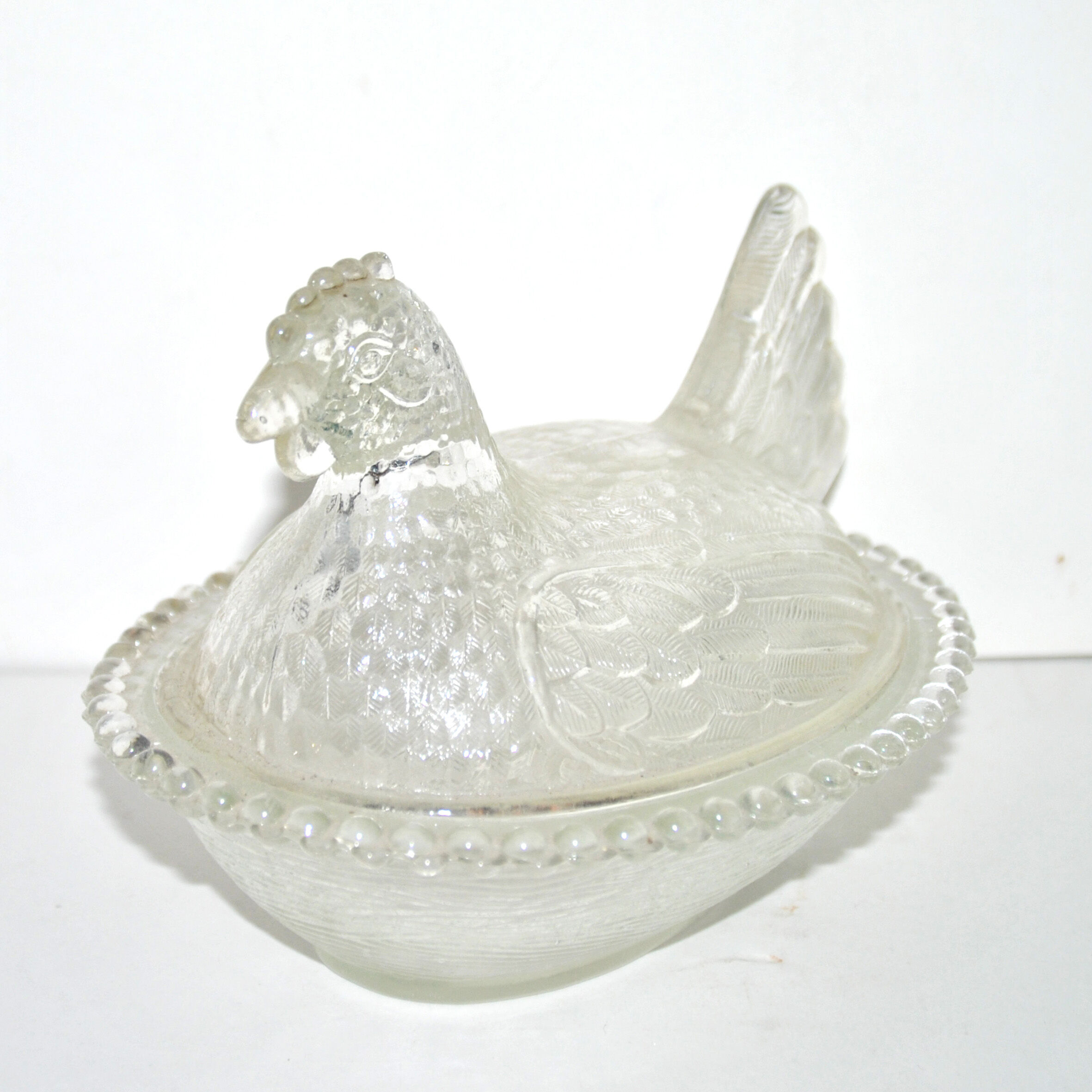 Box Bonbonnière Glass chicken - vintage chicken butter maker VERRERIE PORTIEUX