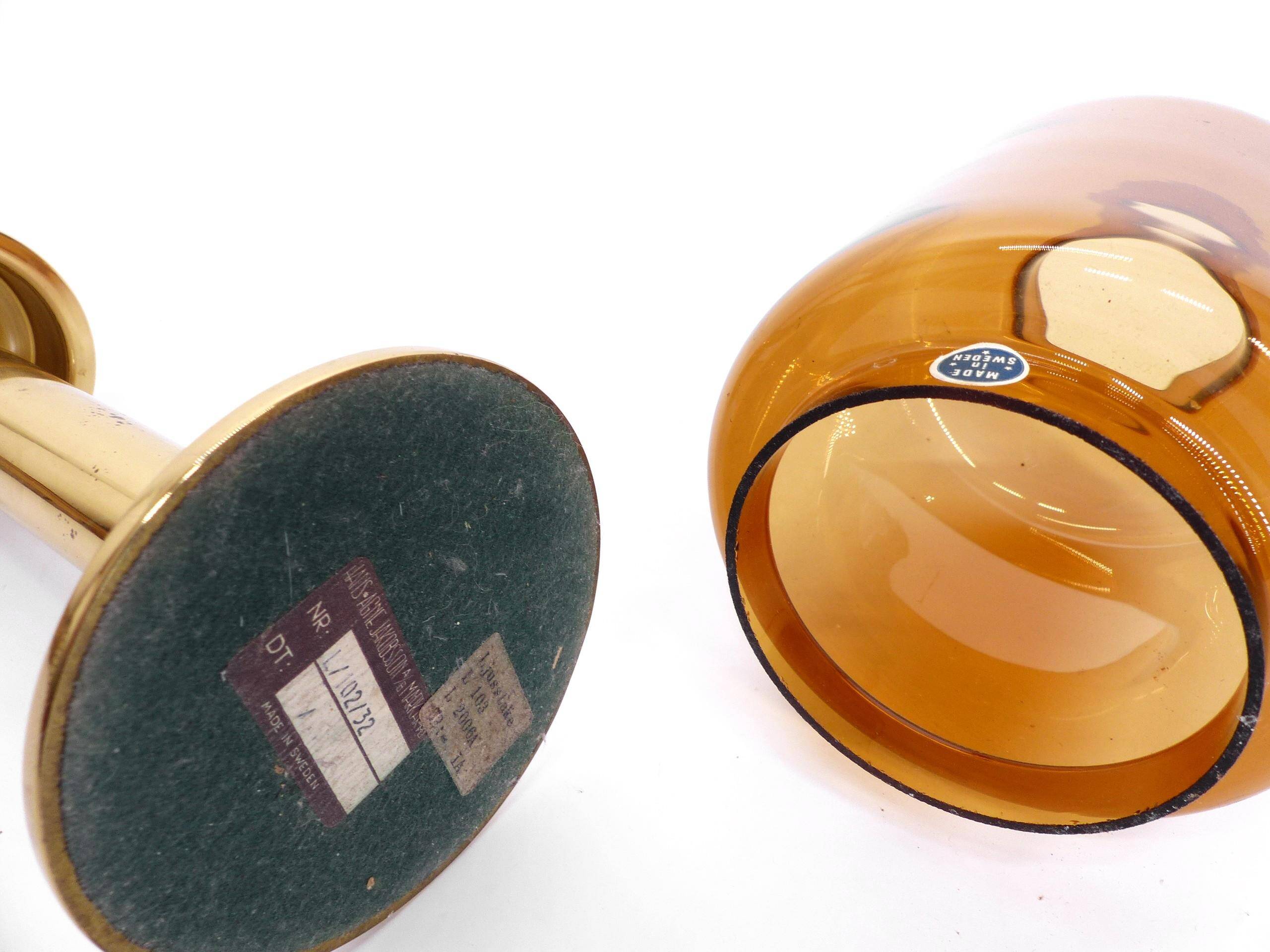 Hans-Agne Jakobsson Markaryd L 10232 Amber Glass Candle Holder 1960