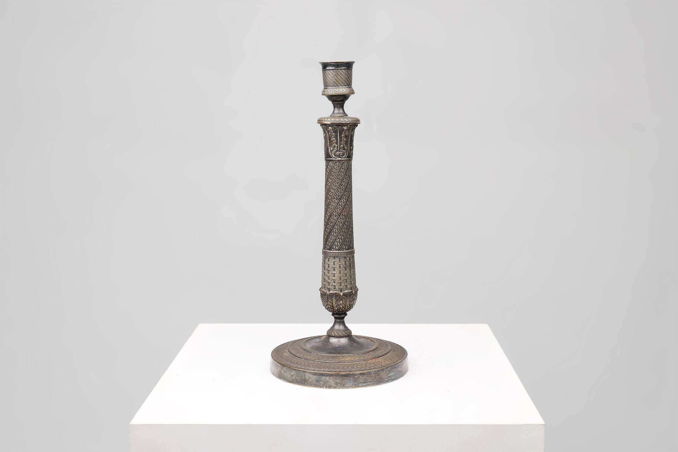 Large silver plated copper candlestick, France ca. 1900