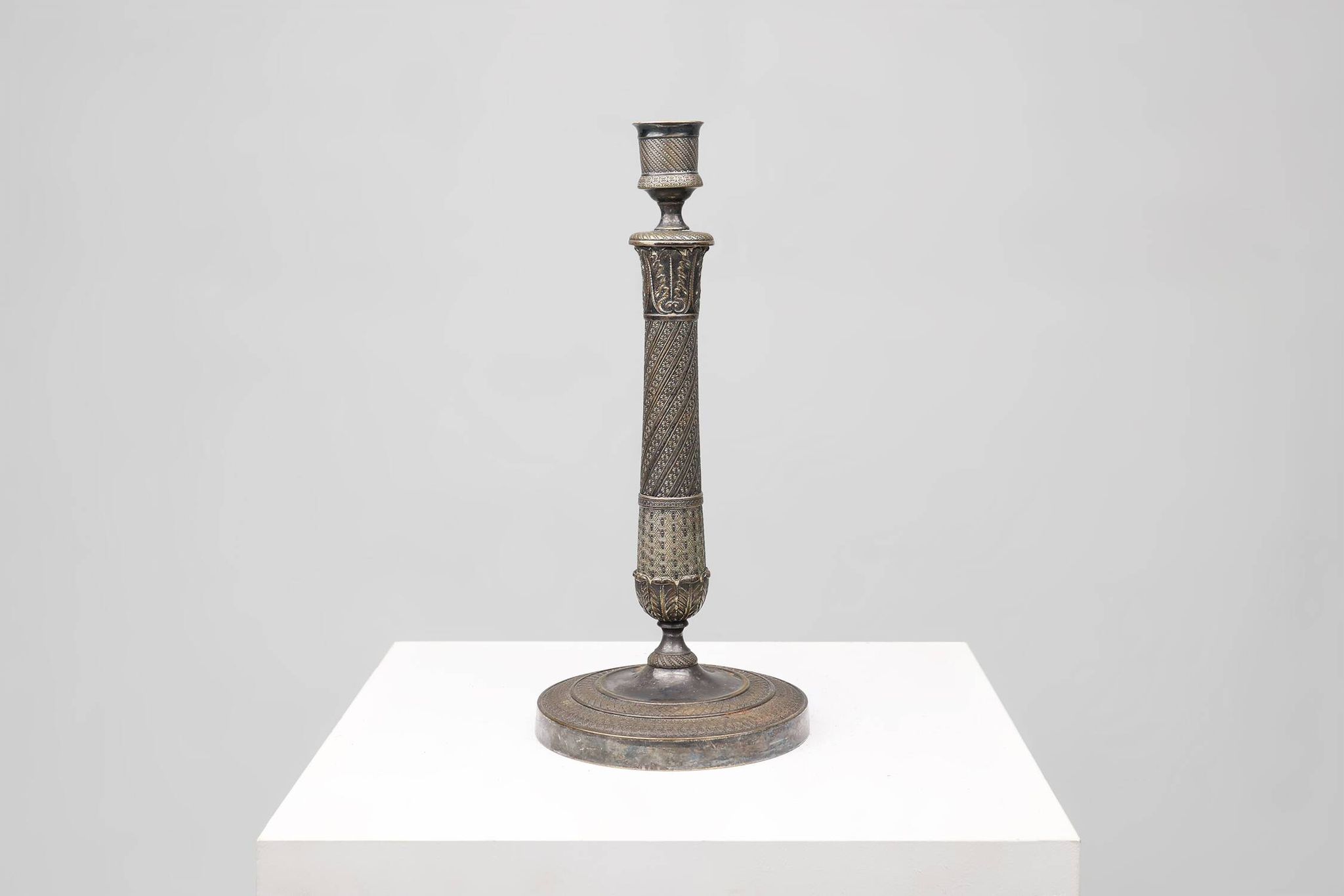 Large silver plated copper candlestick, France ca. 1900