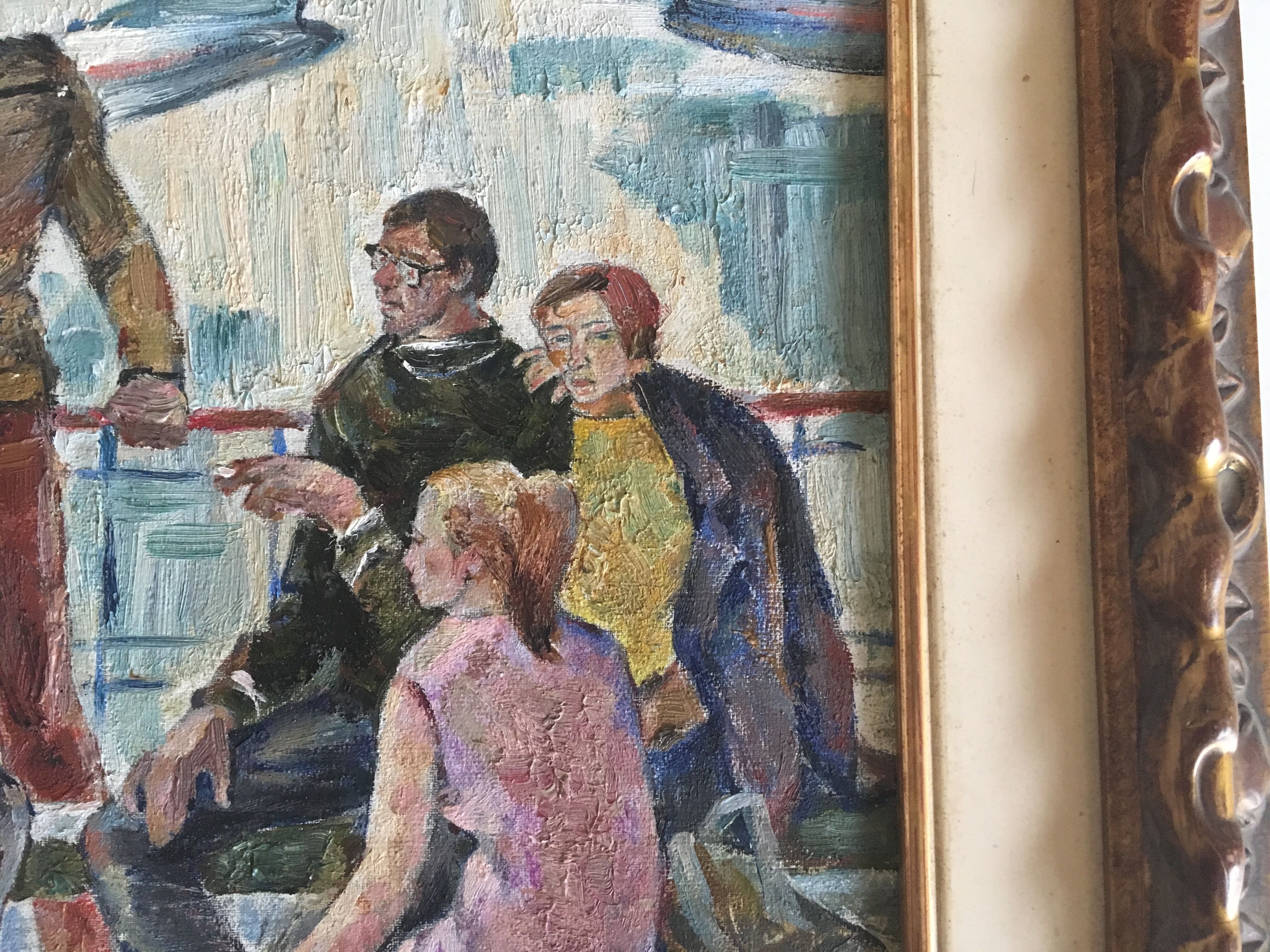 Interior scene with guitar at Kiev airport, USSR, oil travel 1974.