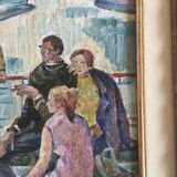 Interior scene with guitar at Kiev airport, USSR, oil travel 1974.