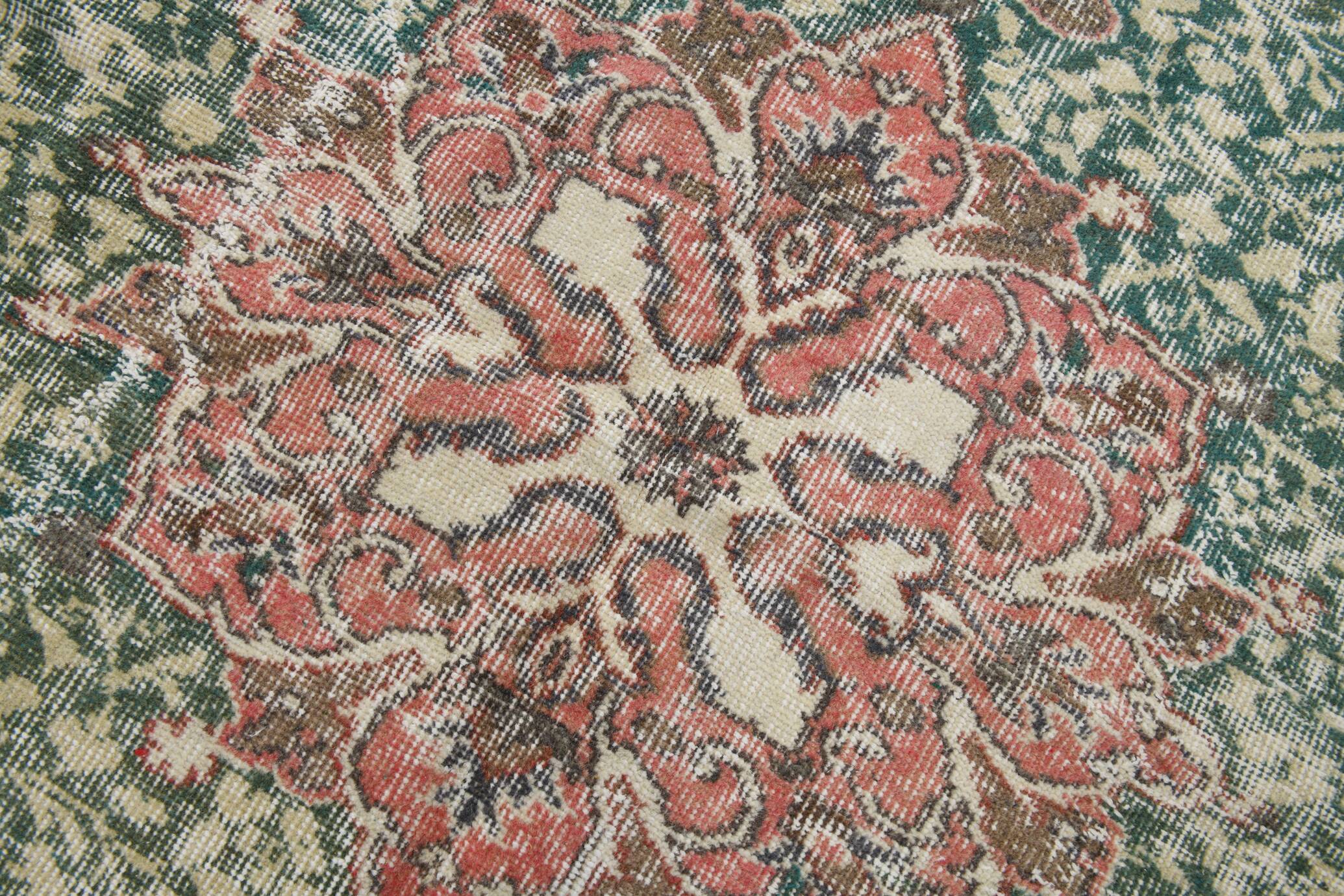 Green Beige Medallion vintage turkish Rug, hand made vintage carpet