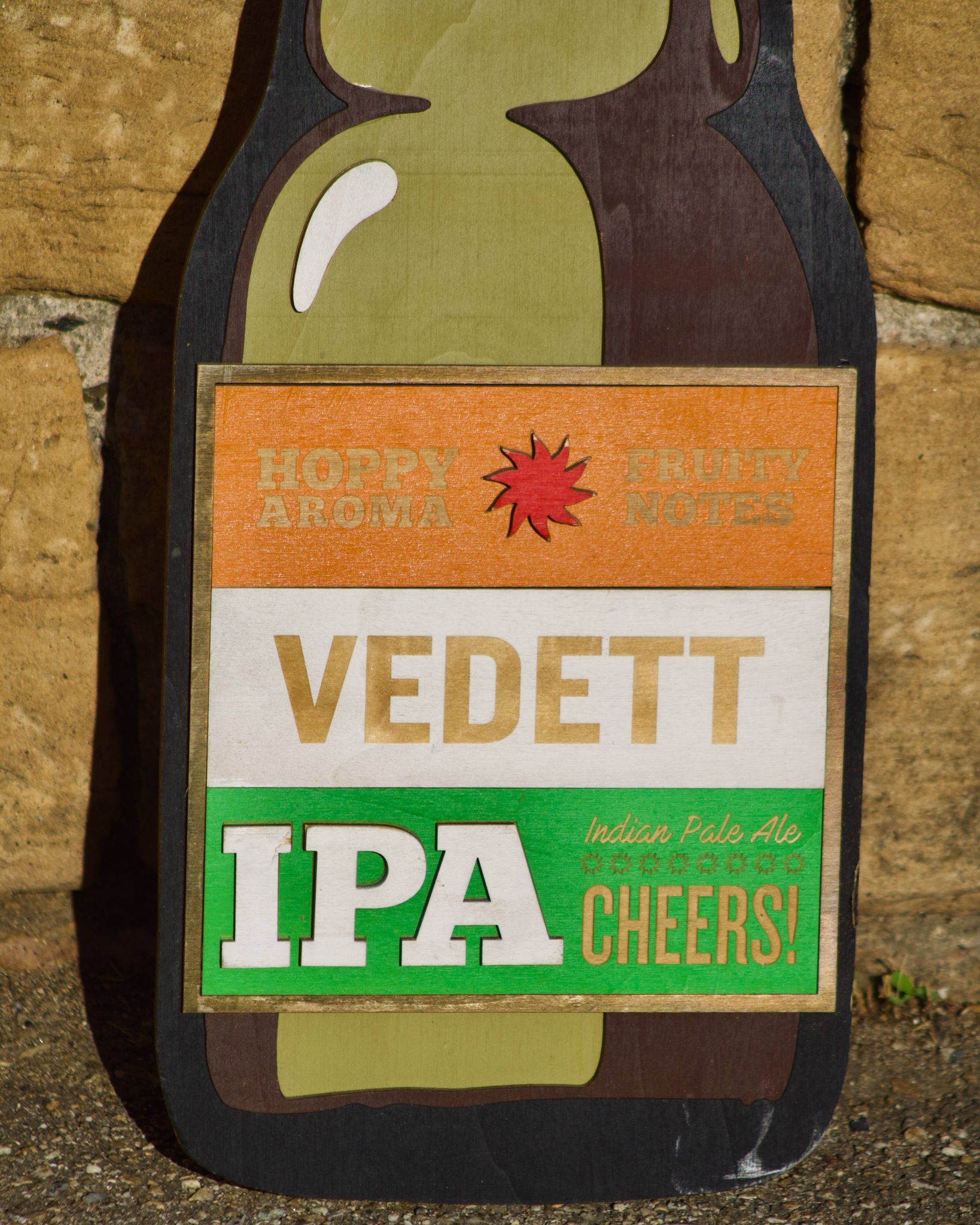 Former advertising wall support for belgian beers vedett ipa - painted wood