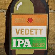 Former advertising wall support for belgian beers vedett ipa - painted wood