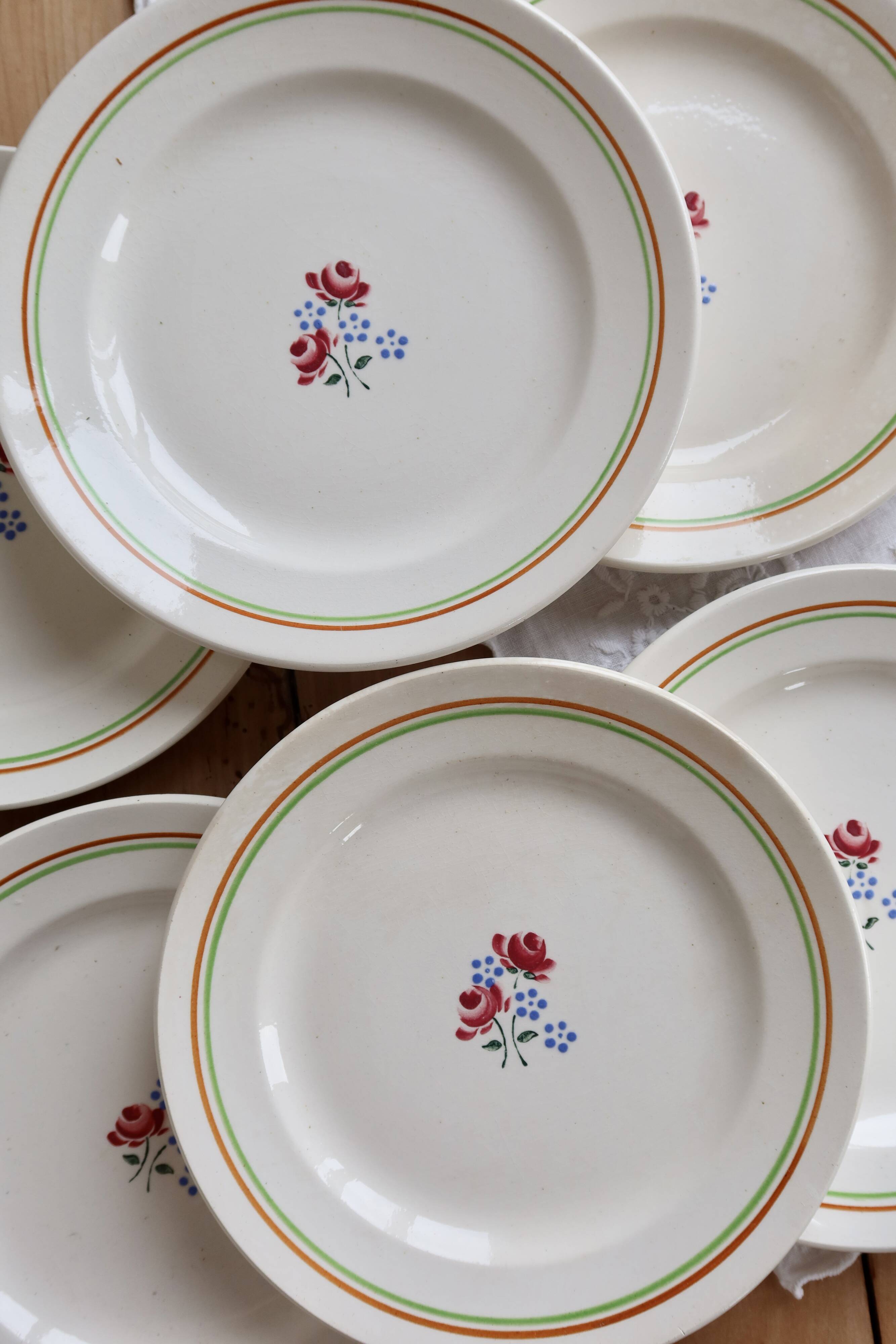 6 vintage dessert plates faience Saint-Amandinoise Saint-Amand model