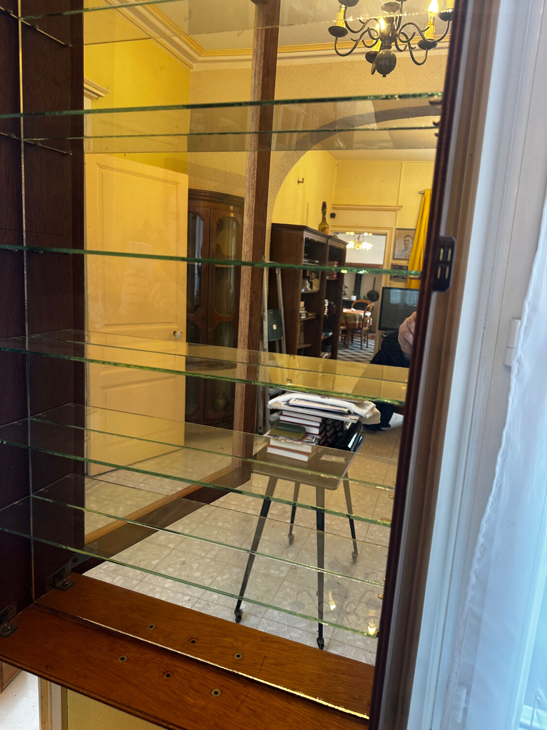 Wall display cabinet - wood - glass and mirror H 107 / W 53 / D 15.5 cm