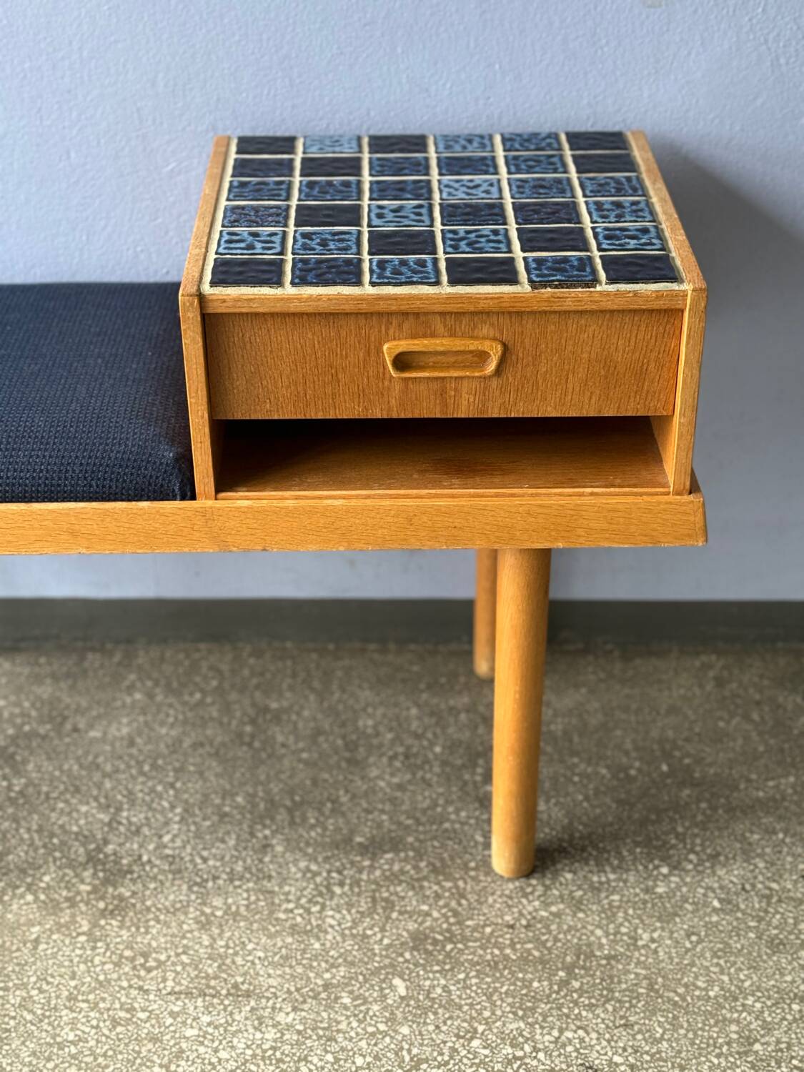 Vintage entryway bench decorated with ceramic tiles, Norway 1960s