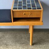 Vintage entryway bench decorated with ceramic tiles, Norway 1960s