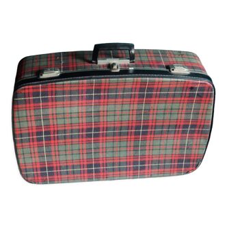 Valise vintage en tartan rouge et vert