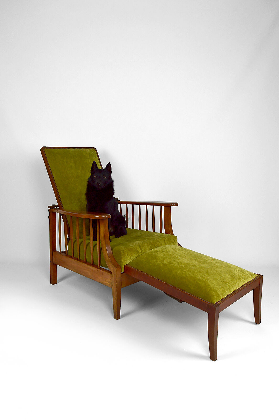 Morris armchair in beech and green velvet, United Kingdom, circa 1900