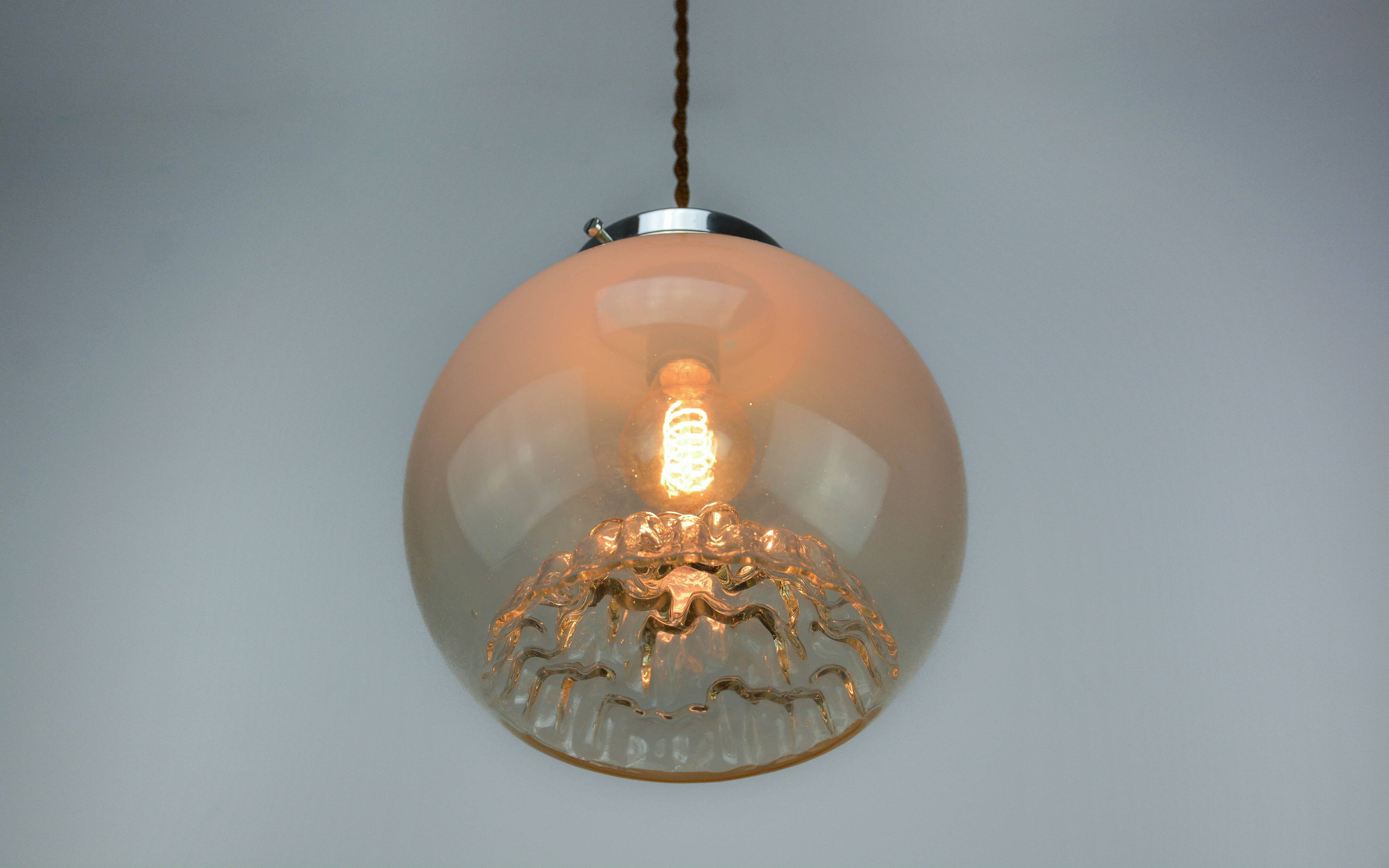 Mid-Century Italian Chrome and Murano Glass Pendant Lamp