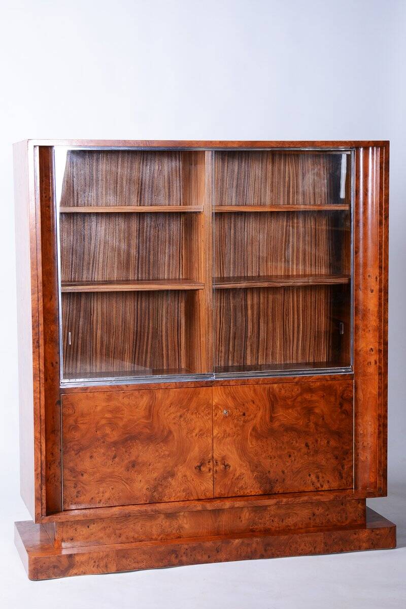 Art Deco Bookcase in Elm and Mahogany, 1920s