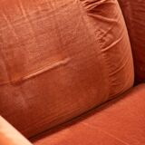 Orange chenille sofas, two and three seats, set of 2, 1970s