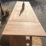 Large renovated family table with 2 extensions in raw solid oak, 3.18m.