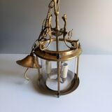 Antique entrance hall lantern - 3 lights - brass & convex glass