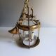 Antique entrance hall lantern - 3 lights - brass & convex glass