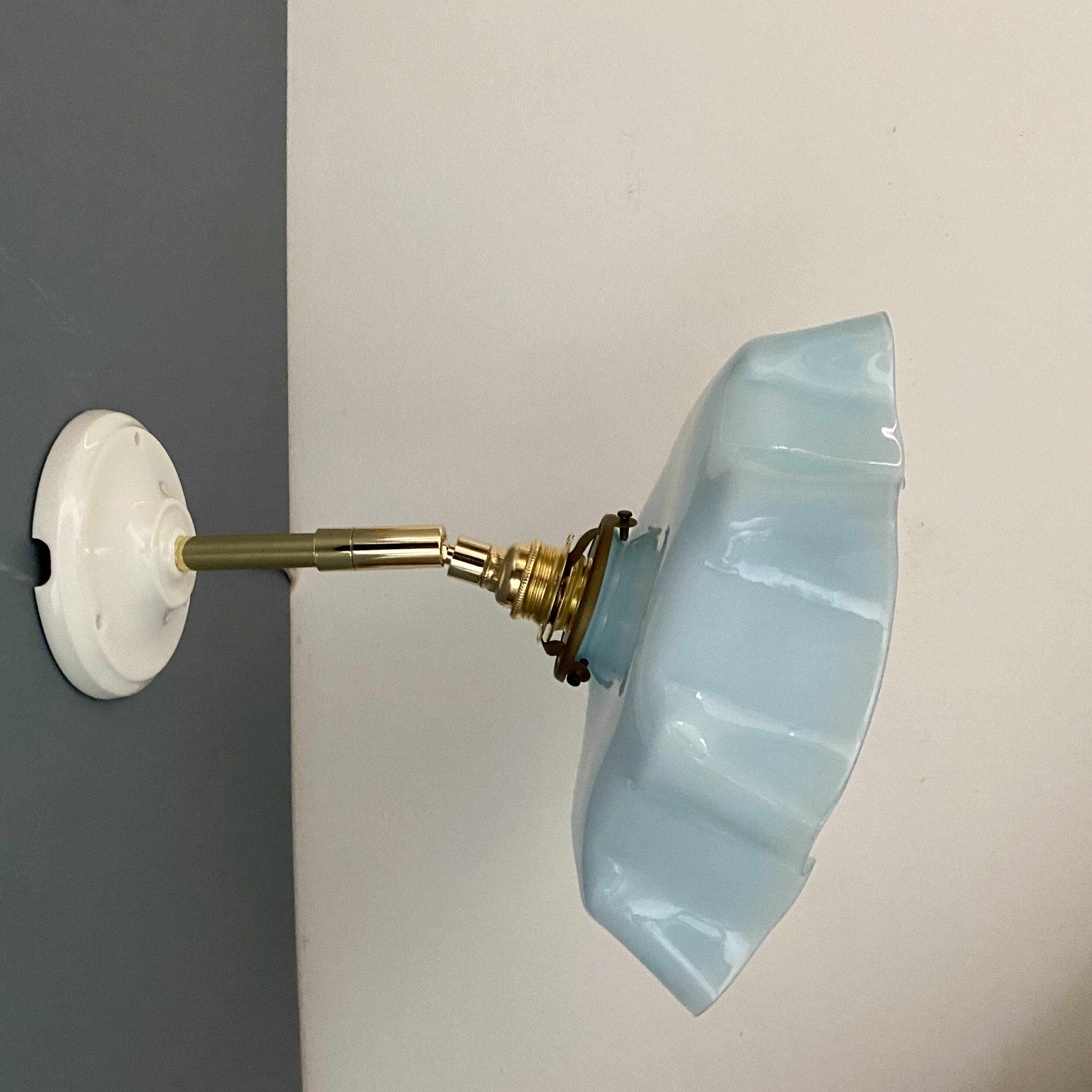 Vintage sky blue opaline wall lamp with shade