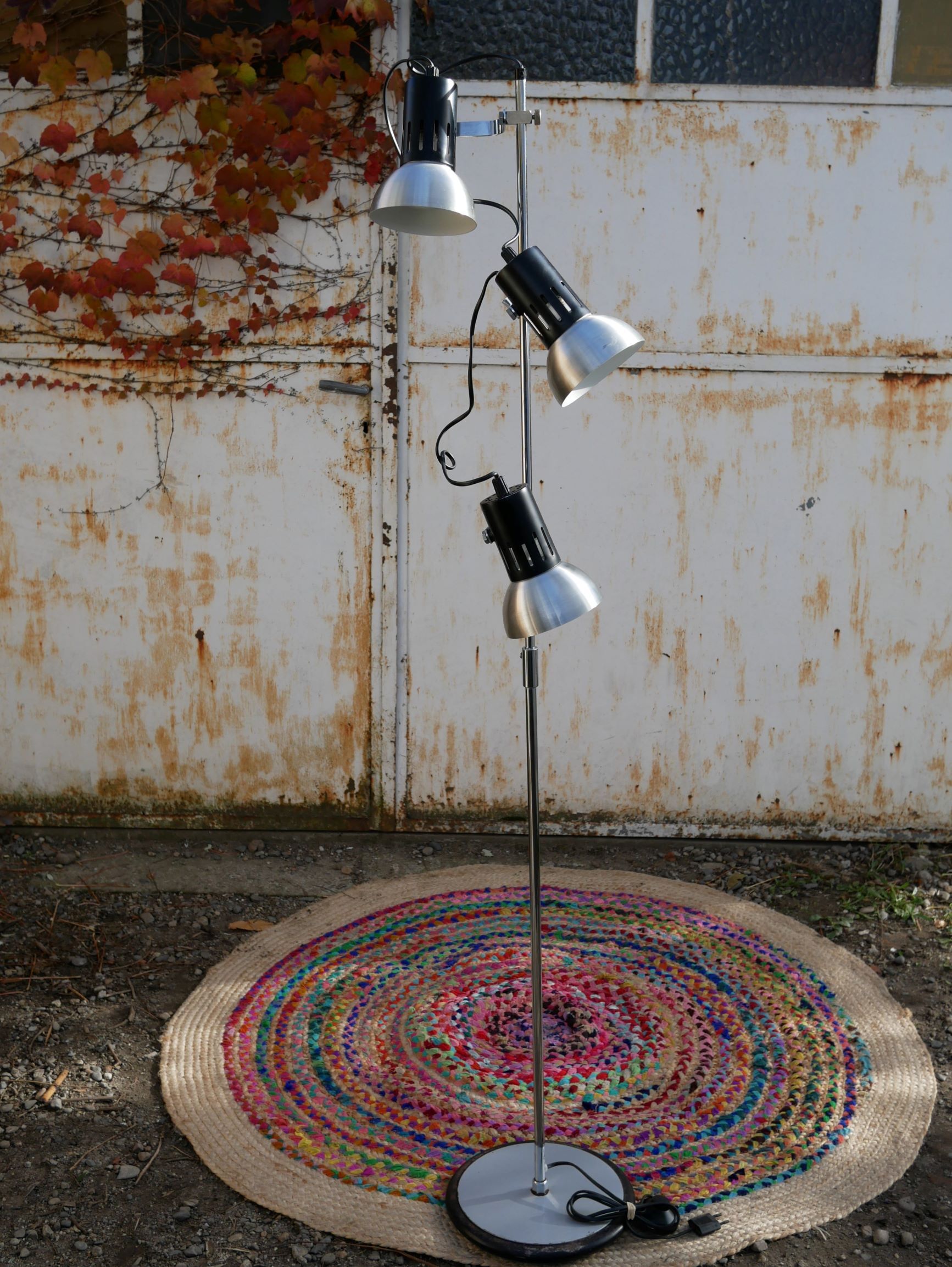 Floor lamp in metal chrome with 3 spotlights, 70s