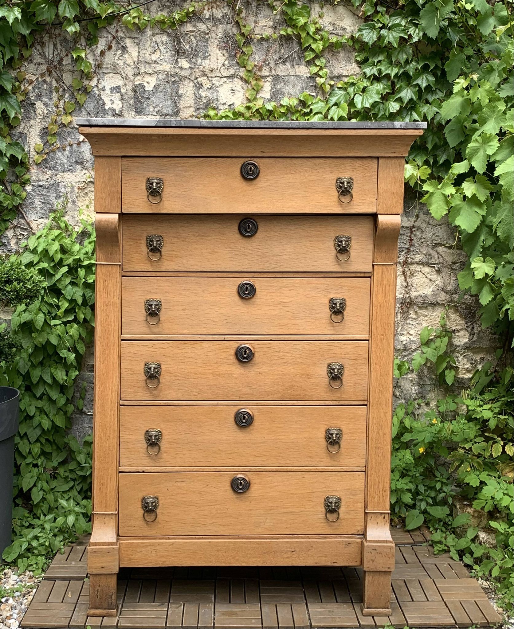 High Empire chest of drawers in solid raw oak