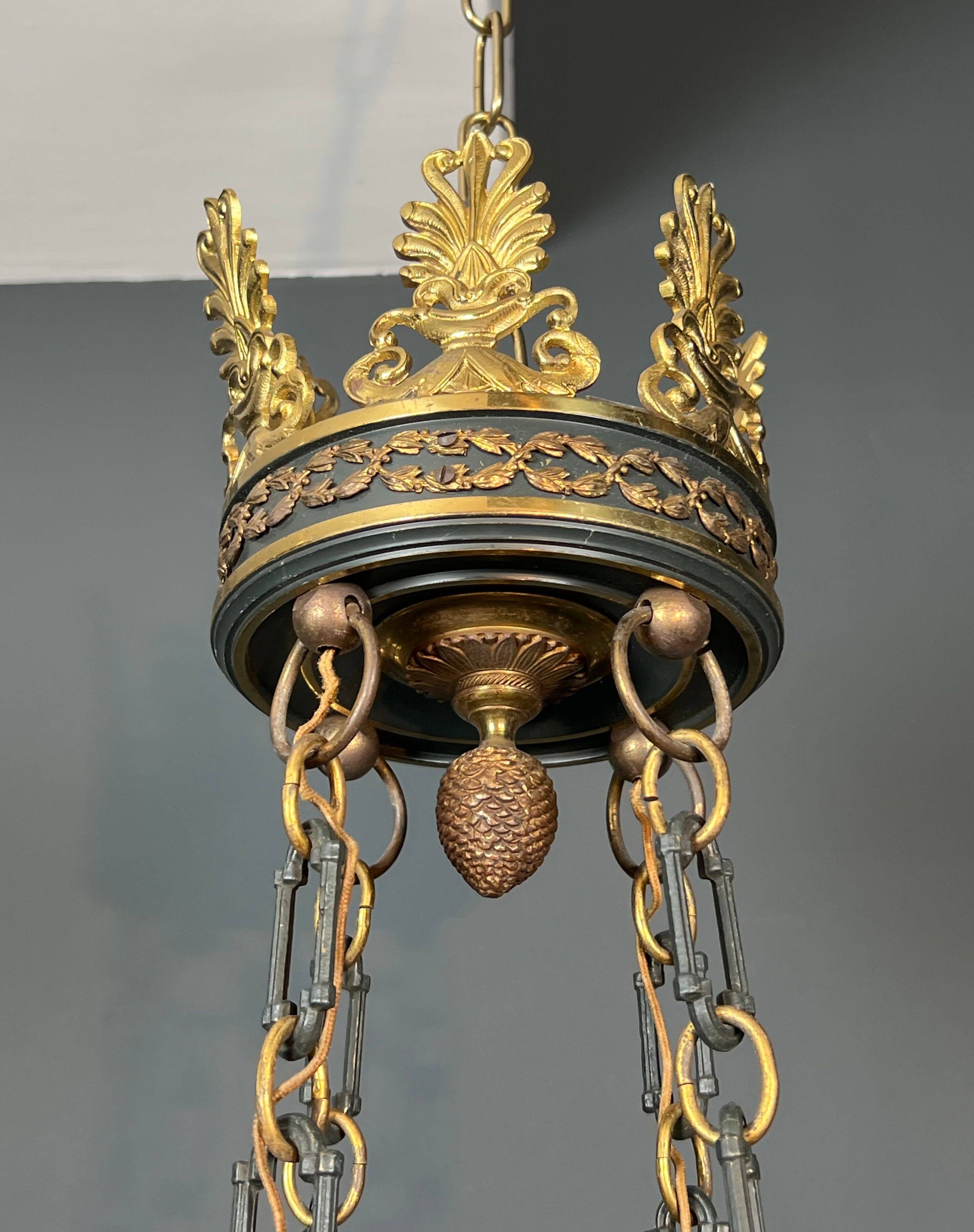 Important lustre de style Empire en bronze et tôle verte