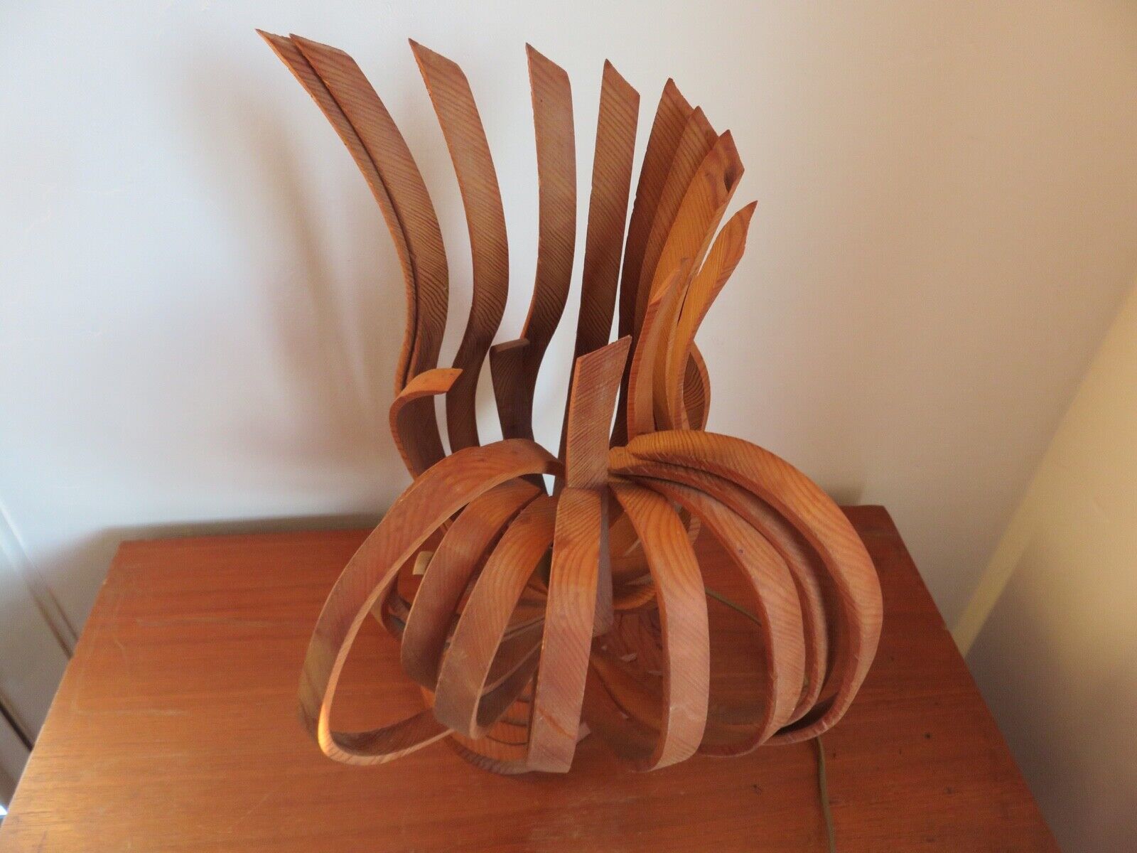 Large Scandinavian arched wooden lamp 60s 70s