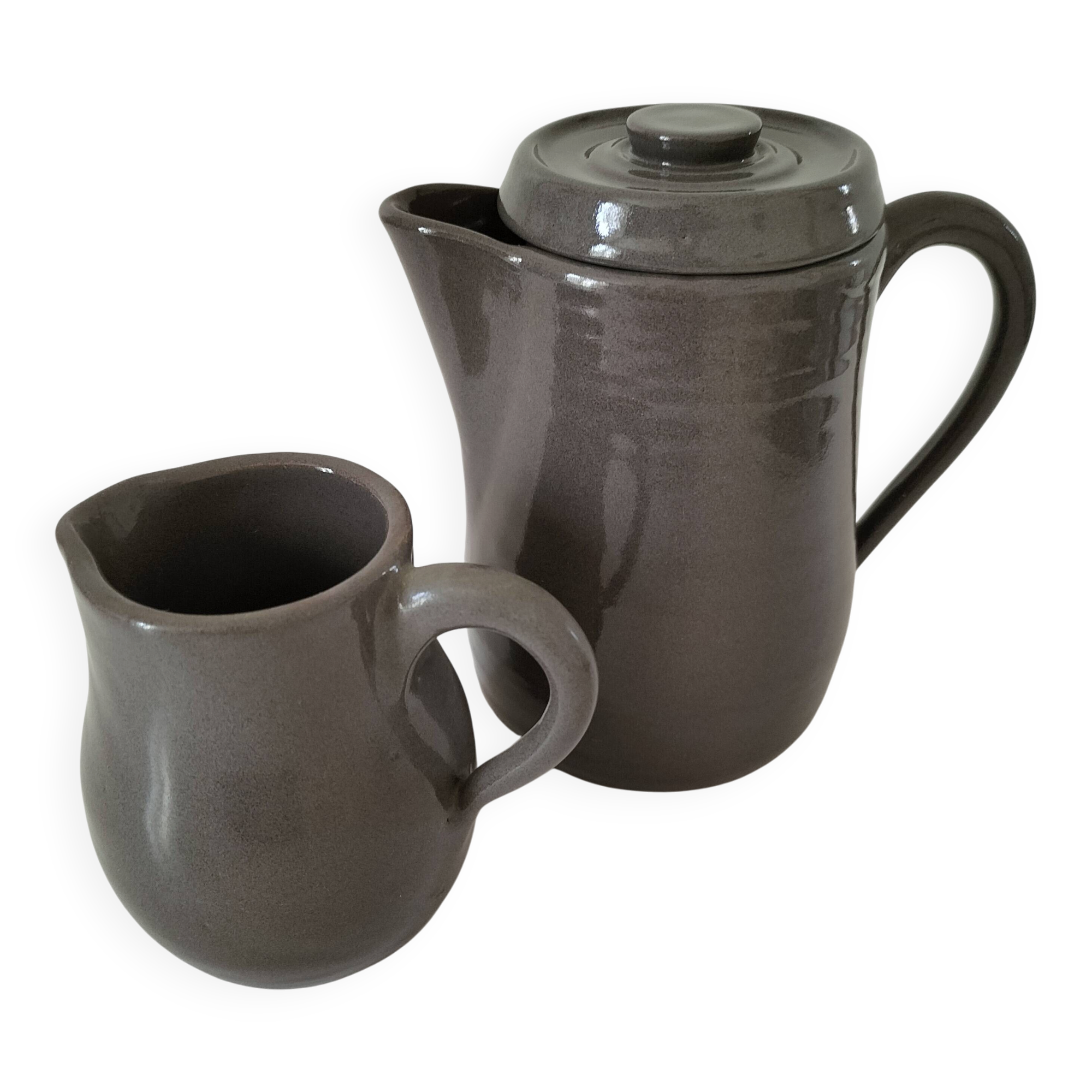 Duo verseuse et pot à lait en grès brun – céramique vintage