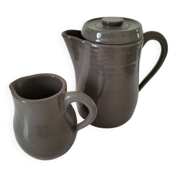 Brown stoneware jug and milk pot – vintage ceramics